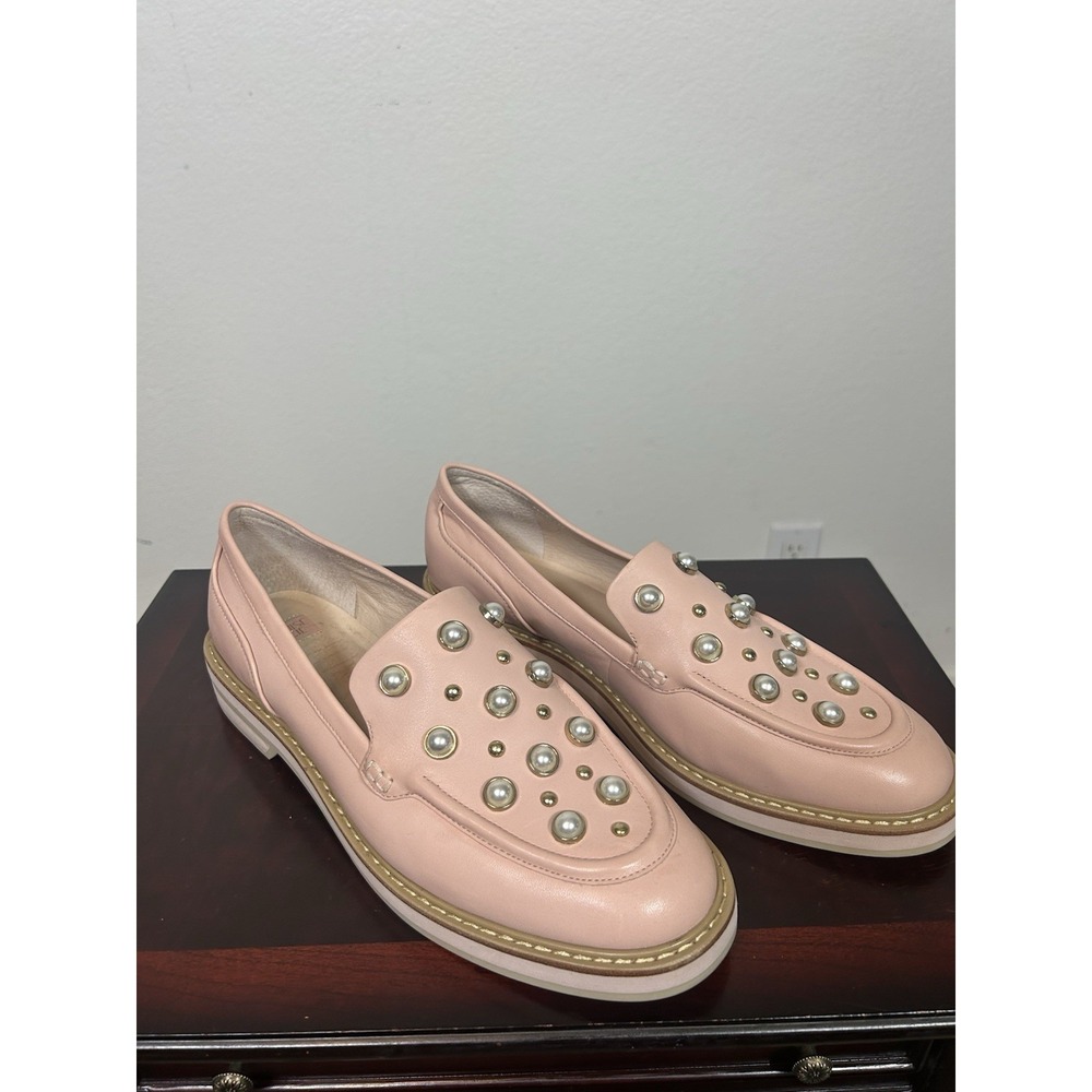 Louise Et Cie Pink Leather Women 10 Unique Pearl Gold Work Shoes Quality Loafers